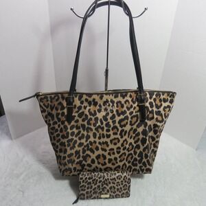 Kate Spade Set Schuyler Brown Leopard Print Shoulder Handbag Purse Card & Wallet